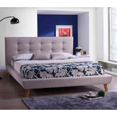 Full Beige Linen Platform Bed w/ Tufted Headboard